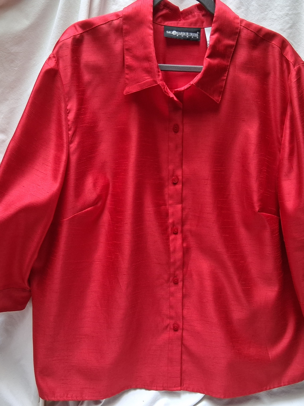 2 Piece Holiday Sag Harbor Red Button-Down Silk-Like Set